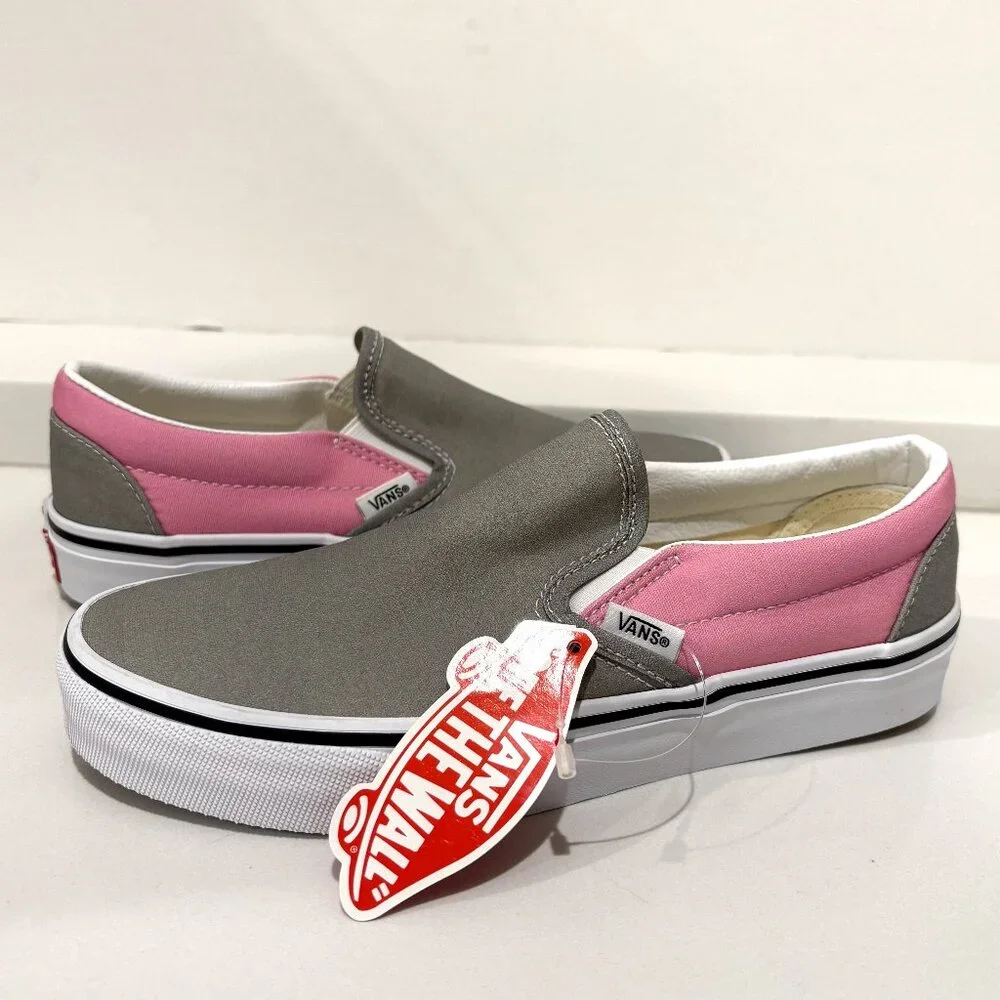 Vans Classic Slip On Canvas Sneakers Prism Pink Drizzle Gray Colorblock Size 7